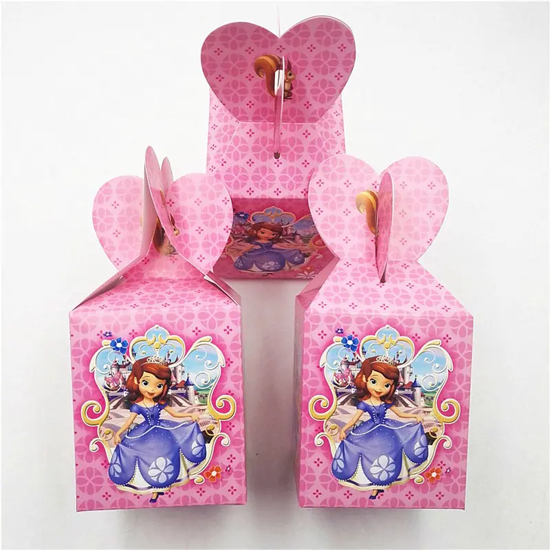 Candy box 6pcs Дисней София предметы для вечеринки принцессы салфетки подсвечник тарелки чашки ножи и вилки ложки попкорн украшения на день рождения - Цвет: Candy box 6pcs