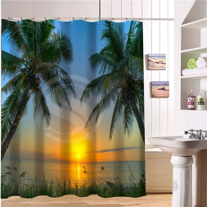 Пользовательские ванны занавес Пляж Лето океан небо море природа Ткань