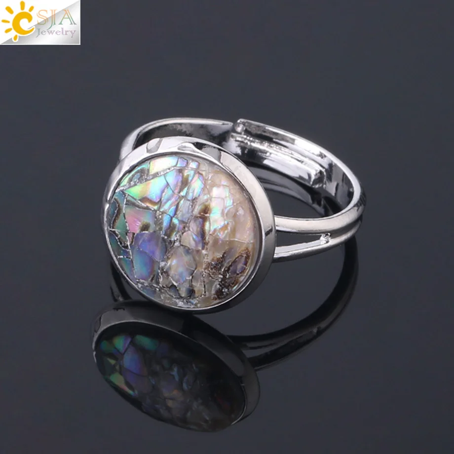 Abalone Shell CSJA, круглое кольцо из натуральной морской раковины, розовое, белое, красочное, Abalone Shell, регулируемые женские кольца на палец, вечерние, на каждый день, летние ювелирные изделия F904 - Цвет основного камня: Abalone Shell