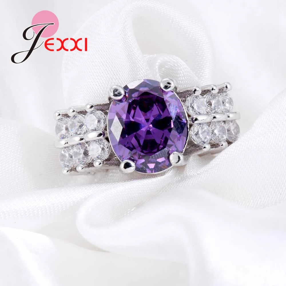 Simple Women Purple Austrian Crystal Bridal Wedding Rings 925 Sterling Silver Jewelry Cubic Zircon Ringen For Mujer Gift | Украшения и
