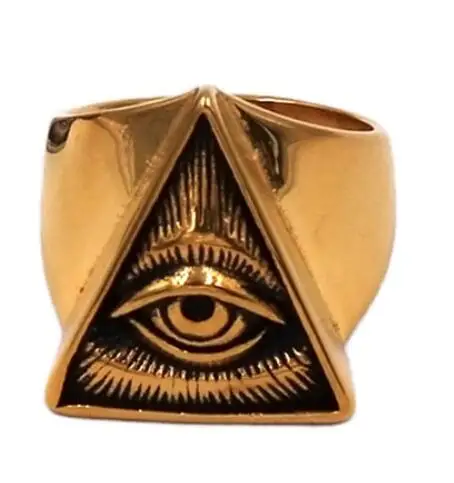 A style Gold Кольцо с пирамидой для глаз Illuminati, ювелирные изделия из нержавеющей стали, серебро, золото, масонский глаз, байкерское мужское кольцо, SWR0826 - Цвет основного камня: A style Gold