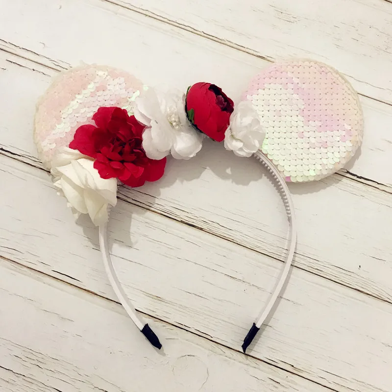 Baby Minnie Mouse Ears Hairband Artificial flower headband hair band for kis Photography Props accessories