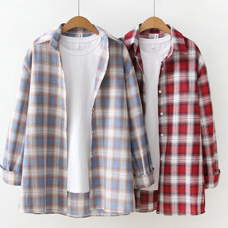 Ttytree весенние клетчатые блузки Повседневная рубашка для женщин отложной