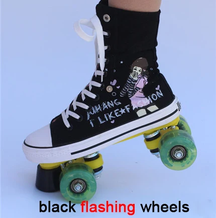 black flashing wheel Профессиональный Взрослый двухрядный рисунок на холсте роликовые коньки, ботинки для влюбленных двухрядные мигающие колеса Patines унисекс Adulto IB18 - Цвет: black flashing wheel