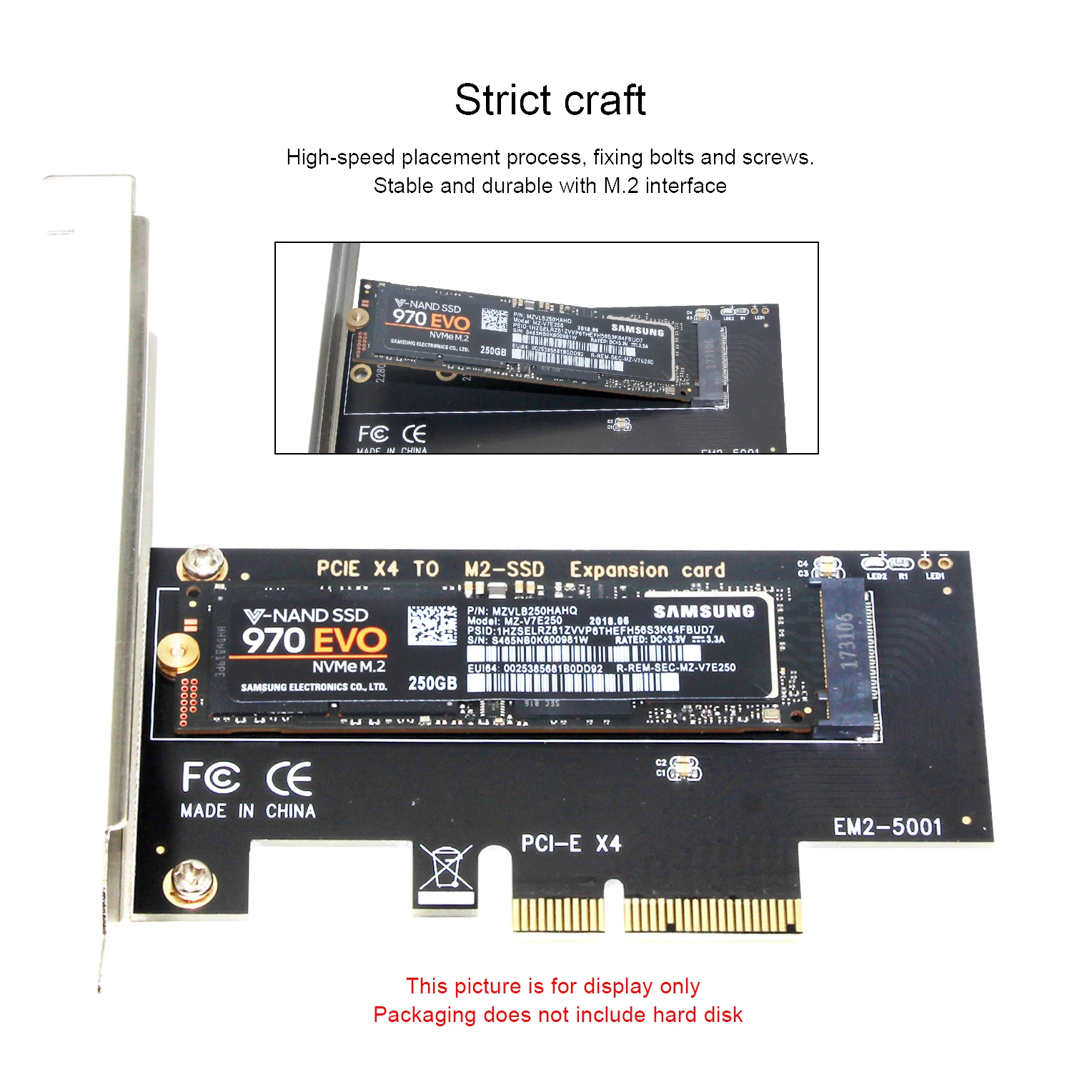Ubit M2 до M ключ PCI-E X4 карты ECM21 M.2 PCIe к PCI Express 3,0x4 адаптер-Поддержка M.2 PCIe 2280, 2260, 2242, 2230