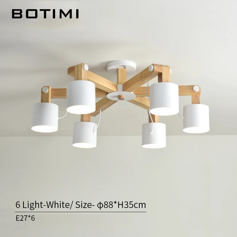 6 Light in White BOTIMI скандинавский светодиодный светильник для гостиной, регулируемые люстры, современные деревянные люстры E27, светильник для столовой - Цвет абажура: 6 Light in White
