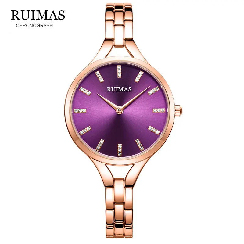RUIMAS женские модные розовые кварцевые часы из нержавеющей стали