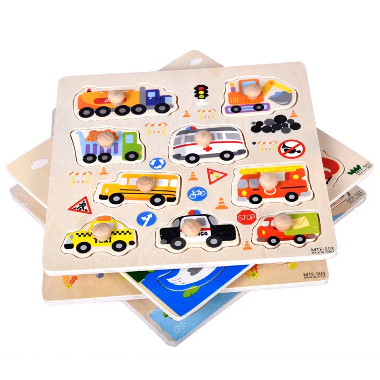 Children's Hand Grasp Board Jigsaw Puzzle Animal Cognition Early Lesson Intelligence Wooden Toys for children | Игрушки и хобби