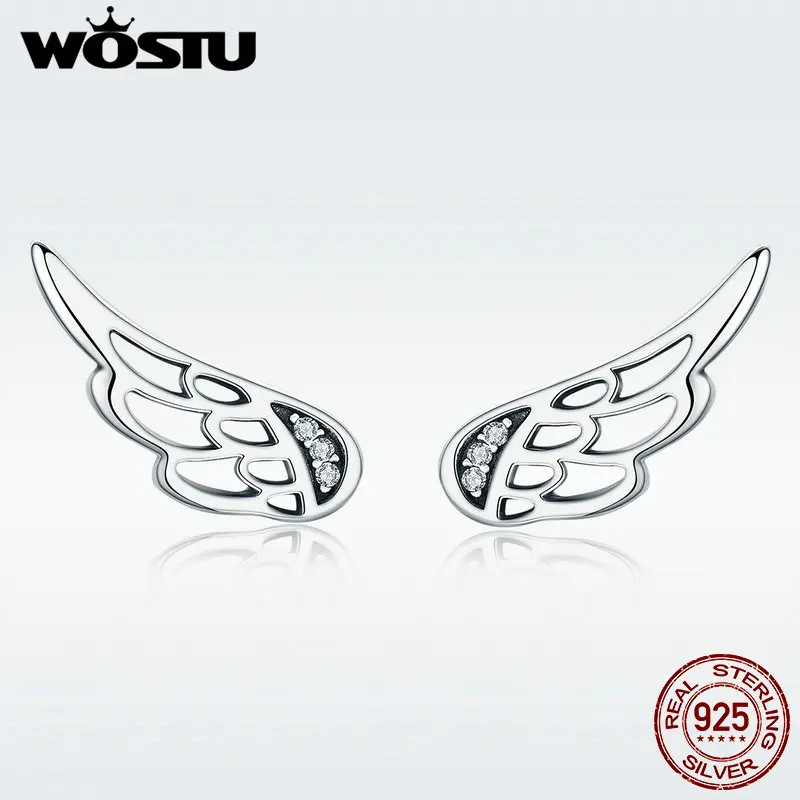 WOSTU оригинальный дизайн Настоящее серебро 925 пробы крылья феи серьги в виде пера
