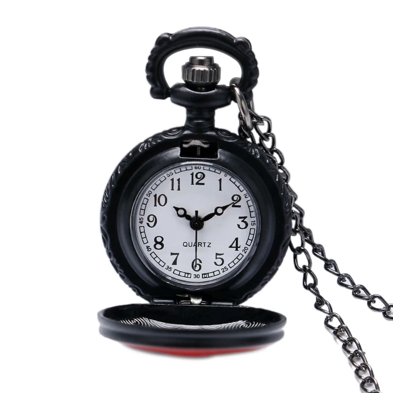 Модные черные анимационные кварцевые карманные часы маленького размера с аниме