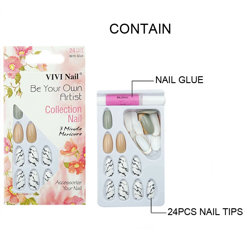 Накладные ногти с узором 24 шт./компл. форма балерины гроба накладные полное