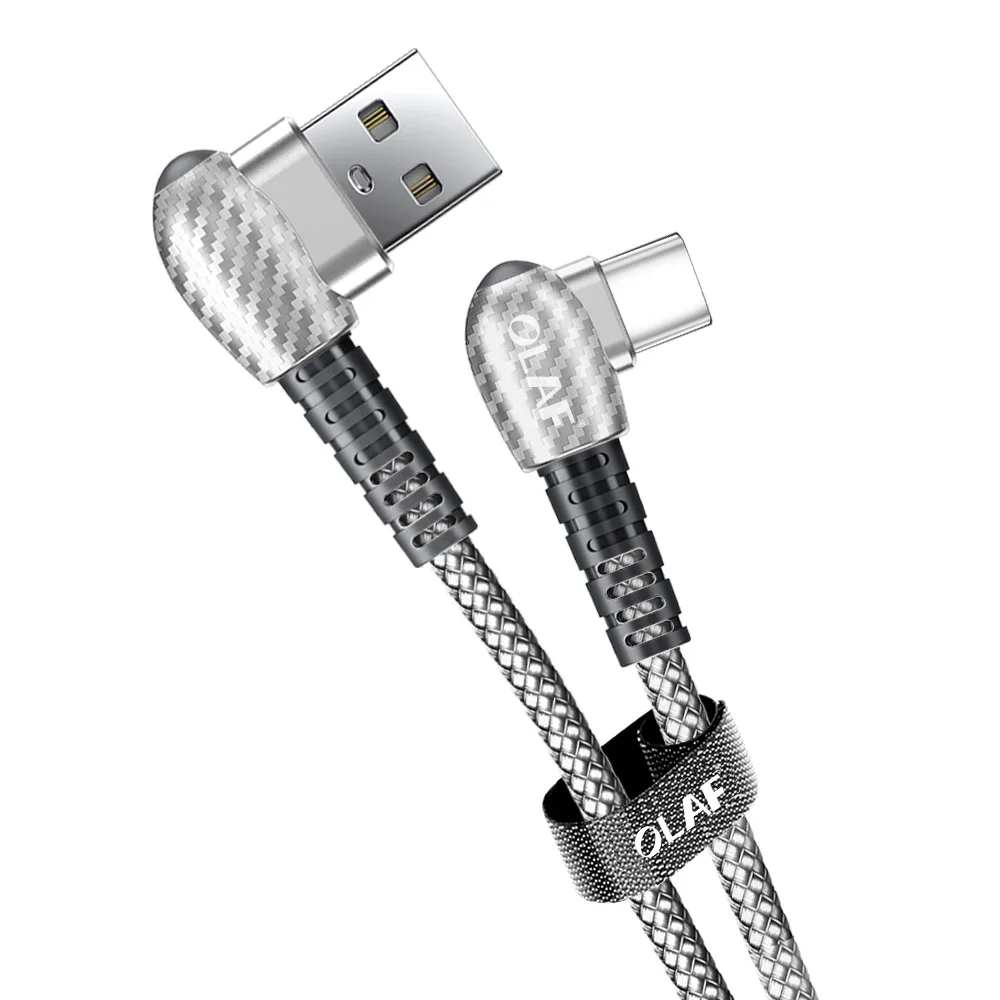 White Олаф 90 градусов 2.4A usb type C кабель для samsung s9 huawei mate 20 Pro Xiaomi Быстрая зарядка USBC usb-c type-c кабель для передачи данных - Цвет: White