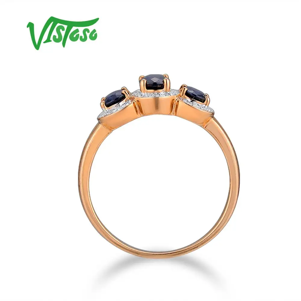 VISTOSO золотые кольца для женщин Подлинная 14K 585 розовое золото кольцо сверкающие алмазы, синий сапфир помолвка юбилей ювелирные изделия