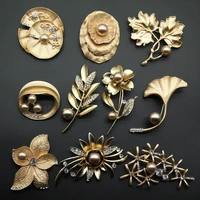 rhao elegant gold leaf flower brooches for women wedding party jewelry accessories scarf clips suit corsage dress collar pins