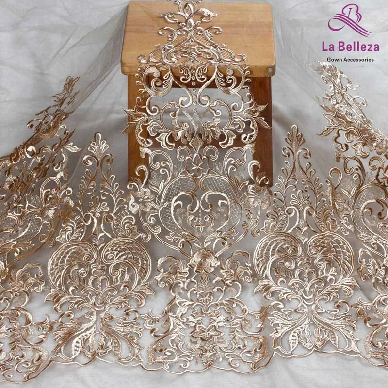 Beige La Belleza Новинка 75 см ширина Черное кружево отделка, Серый кружево отделка, платье кружево отделка для свадебных аксессуаров 1 ярд - Цвет: Beige