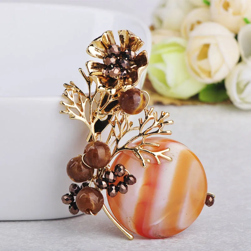 Blucome ручная работа брошь в форме цветка Круглый натуральный камень золотые