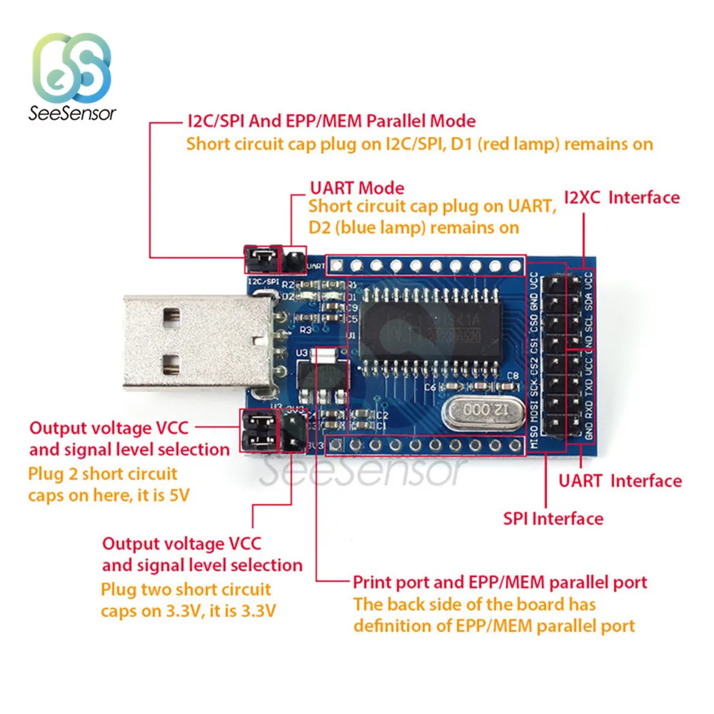 CH341A программатор USB для UART IIC SPI I2C конвертер параллельных портов встроенный рабочий индикатор модуль лампы