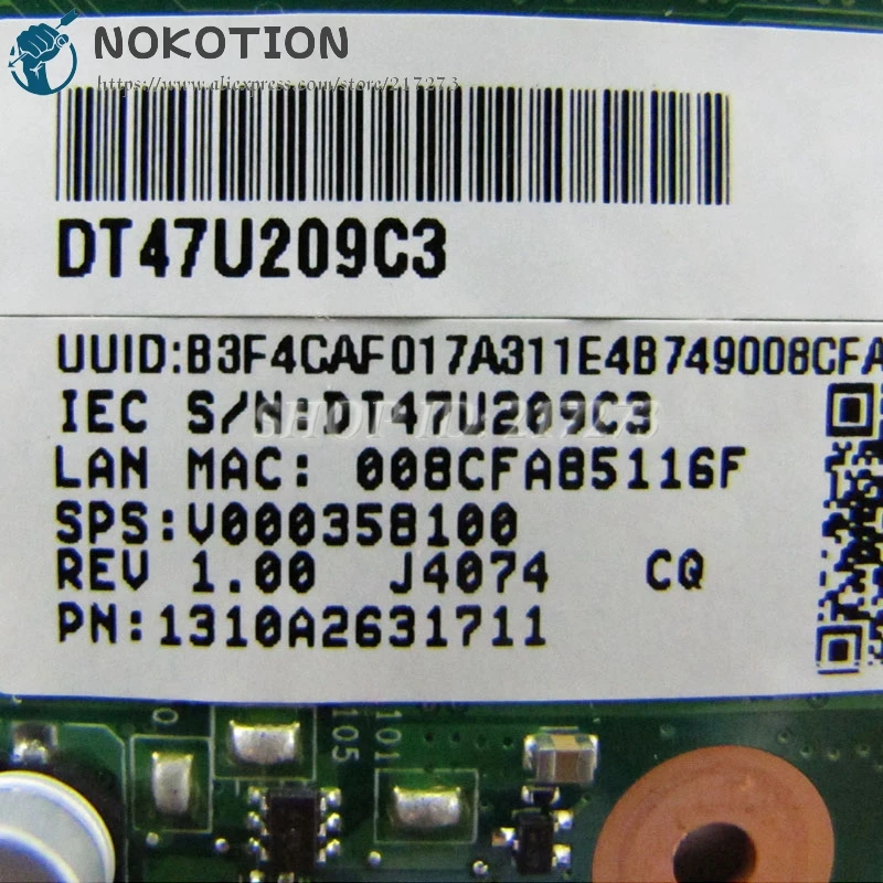 NOKOTION V000358100 для Toshiba Satellite C70 C70-B L75-B Материнская плата ноутбука I3-4005 1,7 ГГц DDR3L AR10SU-6050A2631701-MB-A01