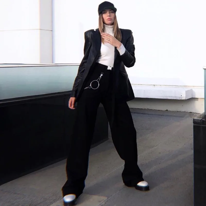 JSMYGS Summer 2019 Solid Black Suit Pants Women Slim Long Casual High Waist Female Trousers Wide Leg Pant Streetwear Office Lady | Женская