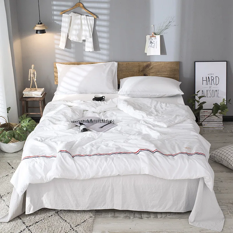 Краткое Стиль однотонное постельное белье Стёганое одеяло комплект простыня