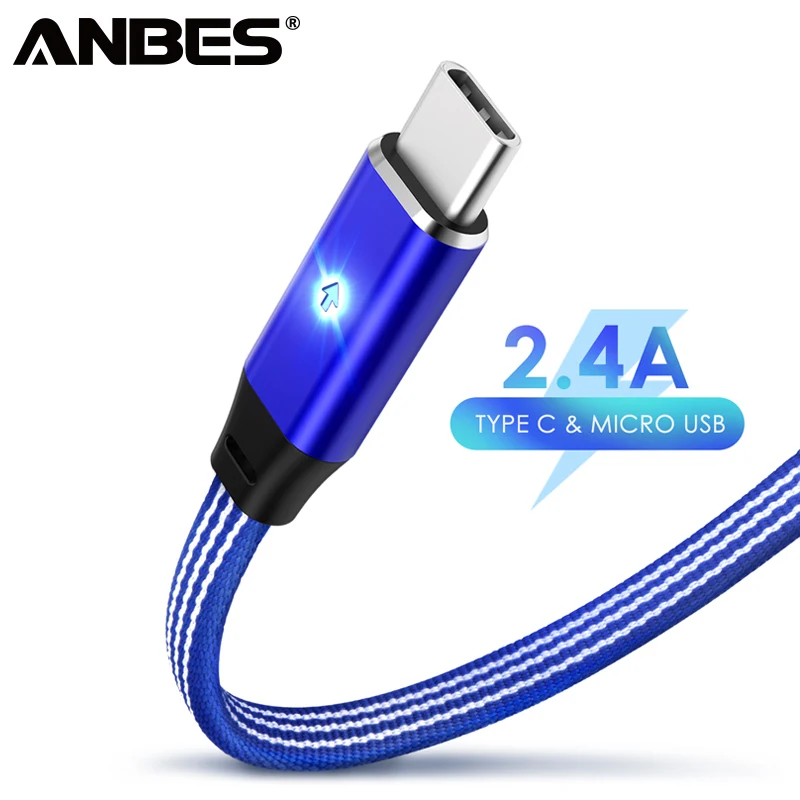 Кабель ANBES type C Micro USB кабель для зарядного устройства нейлоновый плетеный быстрой