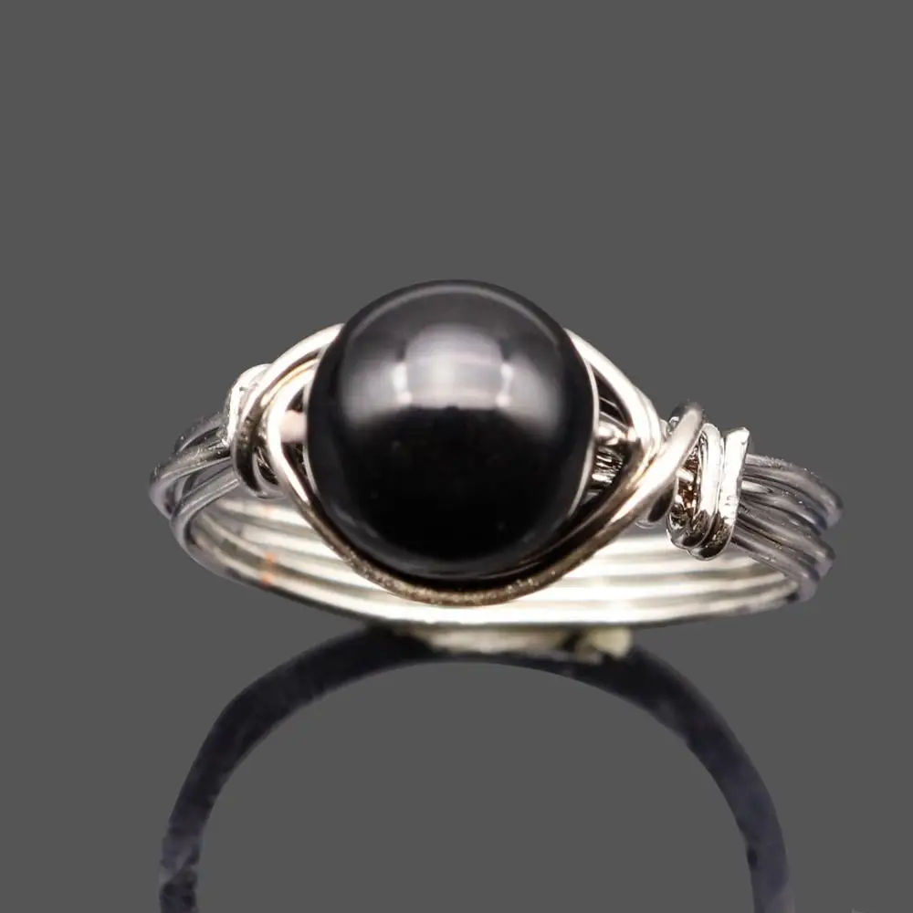 Black Agate Кольца ручной работы, покрытые серебряным покрытием, кольца с натуральным аметистом, Агаты, кварцевые кольца на палец, вечерние ювелирные изделия для женщин - Цвет основного камня: Black Agate