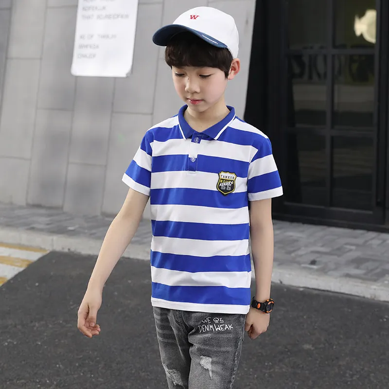 Повседневная полосатая рубашка-поло для мальчиков летняя хлопковая с короткими