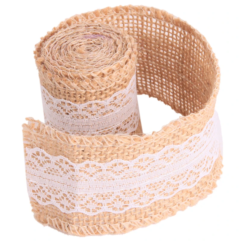 100*5cm Linen Lace with Natural Burlap Fabric Ribbon Rustic Home Wedding Decor Christmas Gift Wrap Packaging | Дом и сад