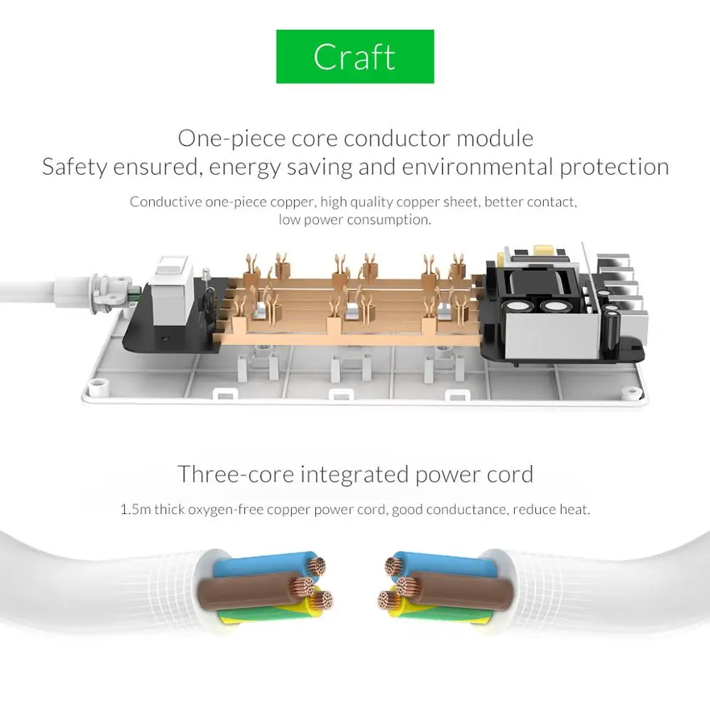 ORICO 4 AC Outlet Защита от перенапряжения с 5 USB зарядным портом и 1 QC2.0 стандарт США