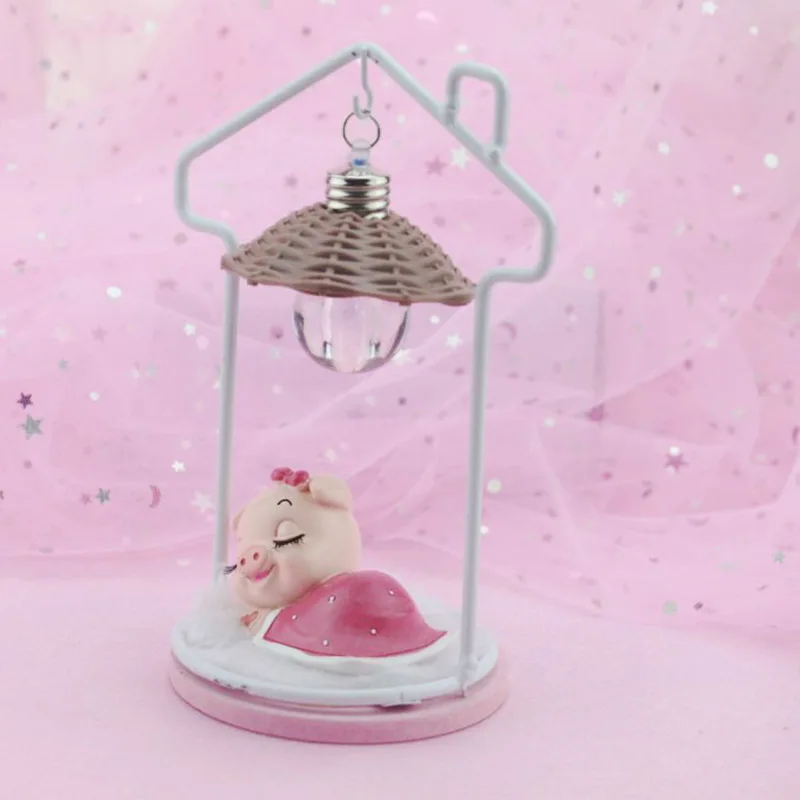 Cute Beautiful Sleeping Pig Figurines Ornaments Creative Resin Model Lamp Night Light Crafts Home Decoration Birthday Gifts | Дом и сад