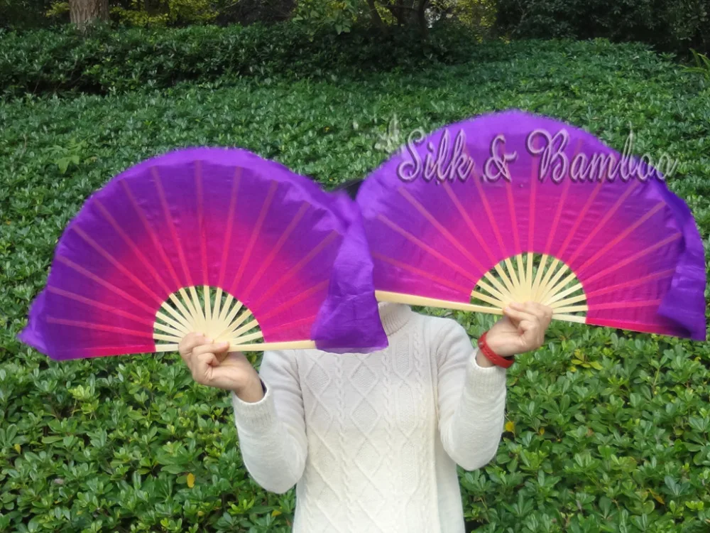 Розово фиолетовый 1 пара 30 см бамбук + 10 китайский танцевальный Шелковый веер