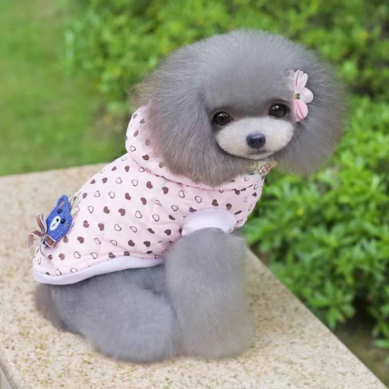 

2018 autumn Winter Warm Soft Teddy Chihuahua Small Pet Dog Clothes Apparel Pink Heart Coat Jacket Two-legged Cotton Coat Sweater