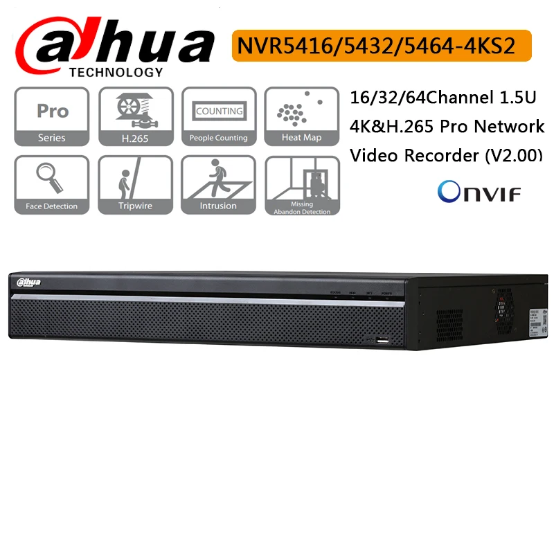 Оригинальный Dahua 16CH 32CH 64CH NVR5416 4KS2 NVR5432 H.265 Pro сетевой видеорегистратор для