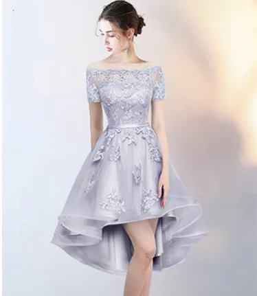 grey high low Новинка, вечернее платье, короткое спереди, длинное сзади, сексуальное, с вырезом лодочкой, с коротким рукавом, асимметричное, элегантное, для выпускного, вечерние, торжественное платье, Robe De Soriee - Цвет: grey high low