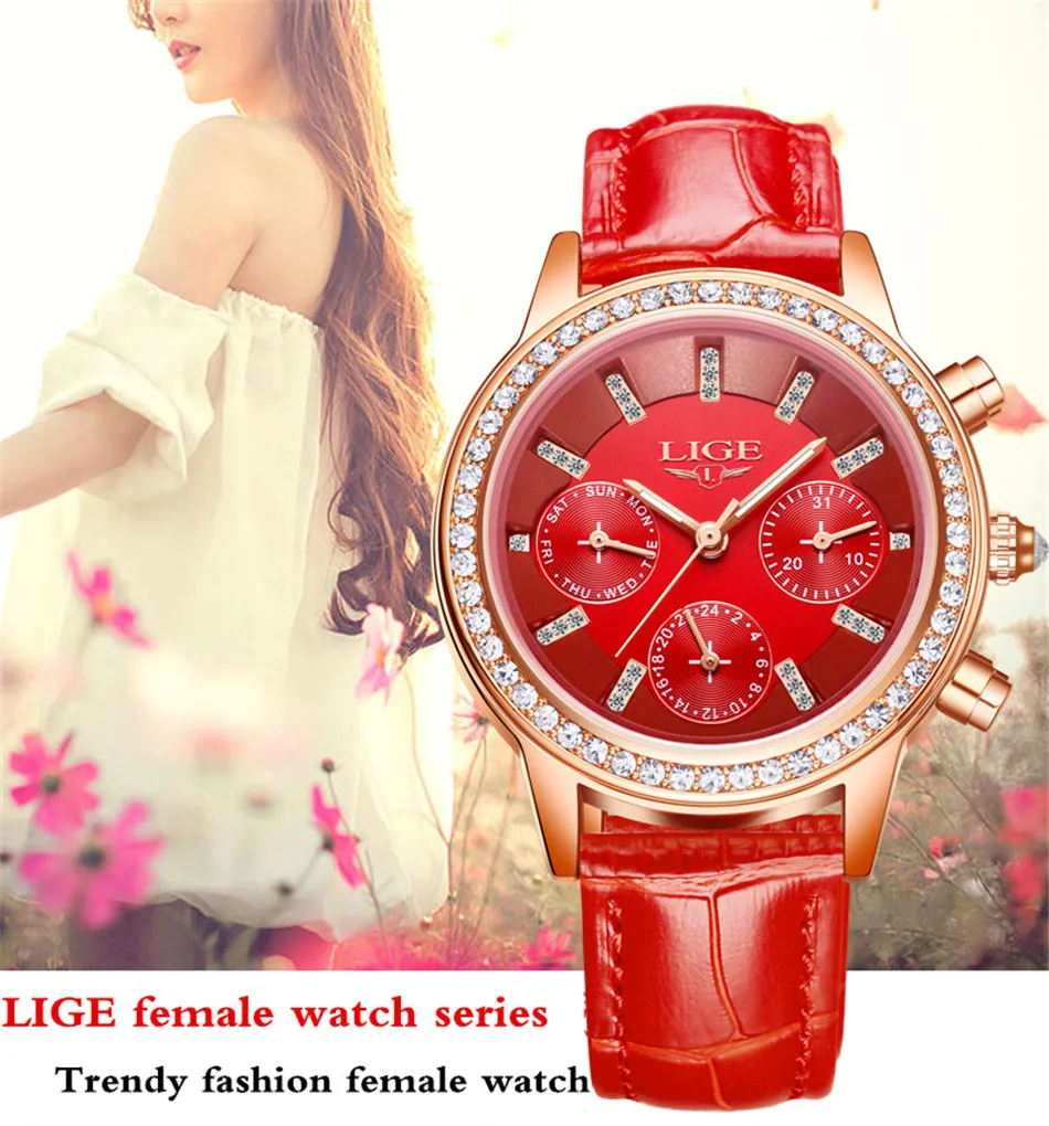 Relogio feminino, женские часы LIGE, роскошный бренд, для девушек, кварцевые часы, на каждый день, кожа, женское платье, часы, женские часы, Montre Femme