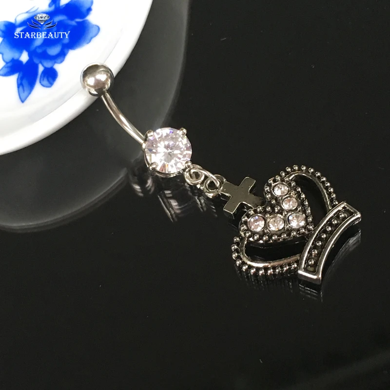 Белый Bijoux сердце Корона Пирсинг живота Ombligo Ретро болтается номбрил пупка Кольца