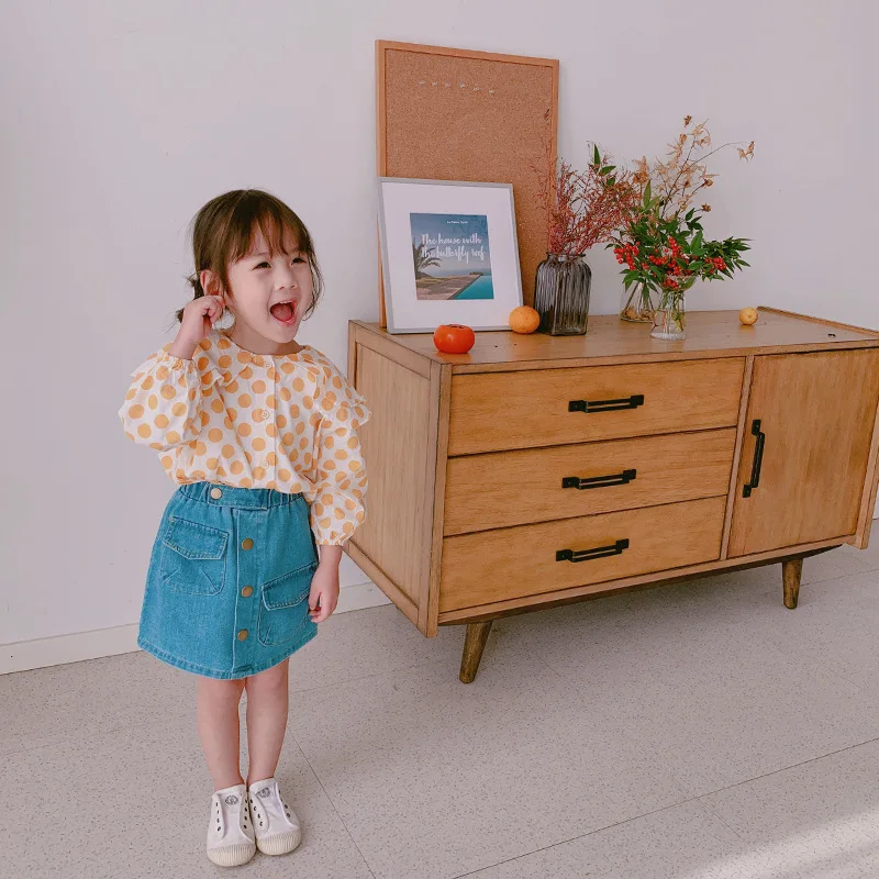 Весна чистый хлопок двойной слой воротник в горошек с листьями лотоса рубашки 2019