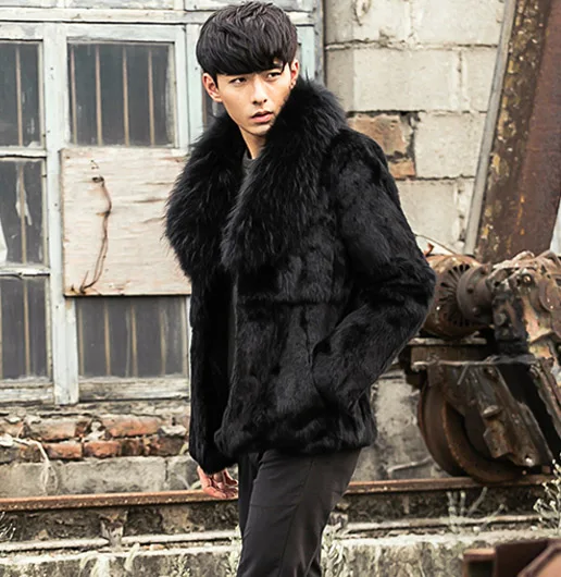 Raccoon Dog Collar Новое поступление Полный Пелт кролика пальто для Для мужчин Природа Лисий мех воротник с лацканами с натуральным мехом пальто с енотовидная собака меха теплая куртка - Цвет: Raccoon Dog Collar