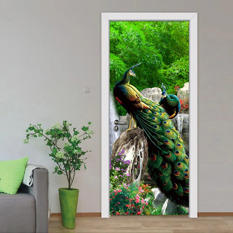3D фото обои современный павлин пасторальный росписи креативный DIY стикер двери