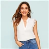 SHEIN модный топ с v-образным вырезом и кружевной отделкой, элегантный топ с v-образным вырезом и стоячим воротником, летние женские топы и блузки без рукавов