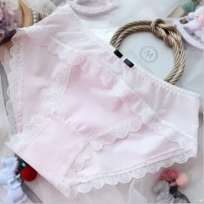 Pink Женские хлопковые трусики большого размера, сексуальные кружевные сетчатые трусики с бантом, Kawaii, большие размеры, нижнее белье, женские хлопковые короткие милые трусики Vs Pink 7XL - Цвет: Pink