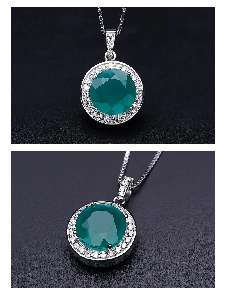 Жемчужное балетное 925 пробы серебро 4.79Ct круглый натуральный зеленый агат винтажный драгоценный камень кулон женское элегантное ожерелье хорошее ювелирное изделие