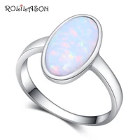 trendy oval shape white fire opal silver colorstamped for girl fashion jewelry rings or923
