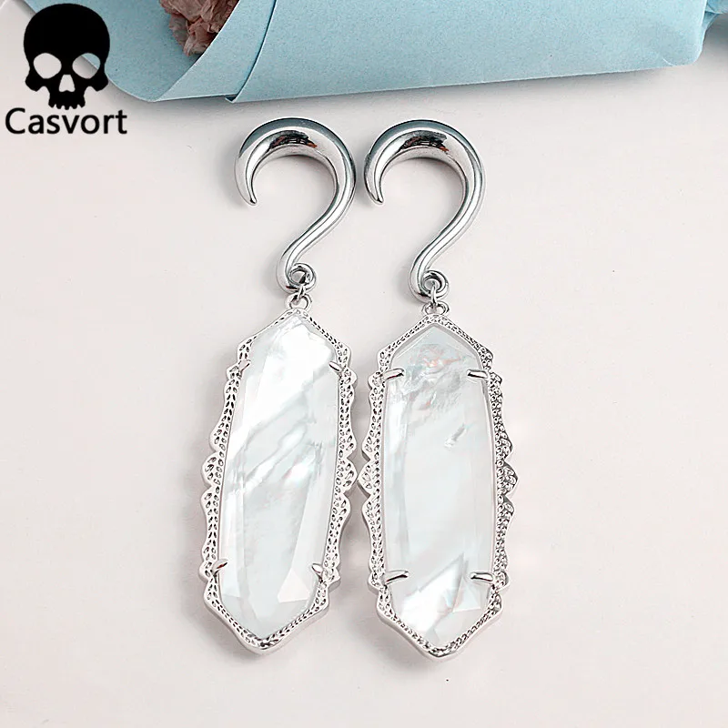 Casvort 2 шт модный пирсинг, тоннели, белый жемчуг, полудрагоценный камень, висячие серьги, пробки, ювелирные изделия для тела