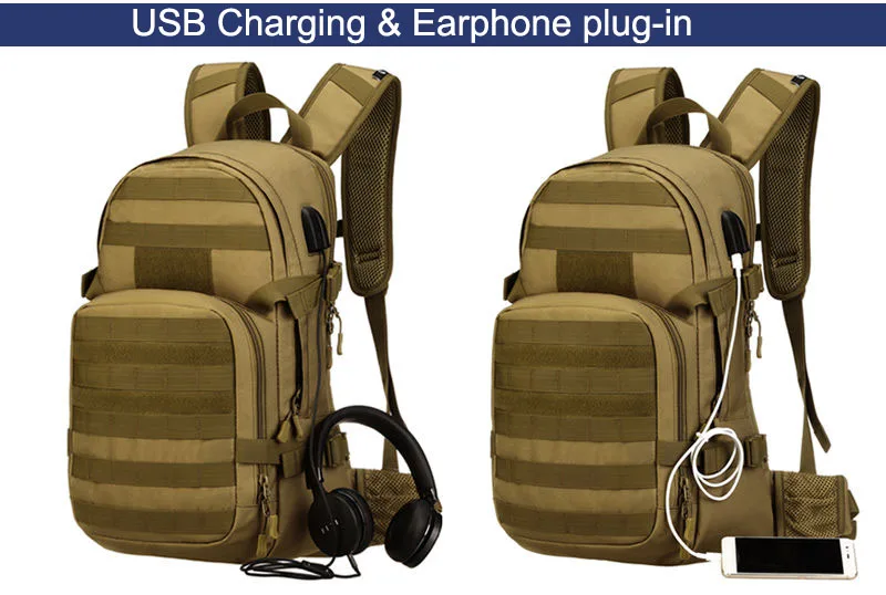 25L военный тактический рюкзак с usb-зарядкой для кемпинга, водонепроницаемый рюкзак, сумка для походов, мужские сумки XA501WA