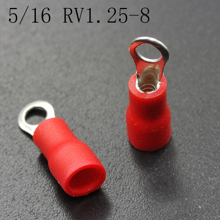 RV1o25 8 50 шт. 22-16AWG#4#6#8#10 1/4 5/16 3/8 1/2 RV1.25-4 провода кольцевые клеммы Красные Разъемы кабель провода разъем обжимной терминал - Цвет: RV1o25 8