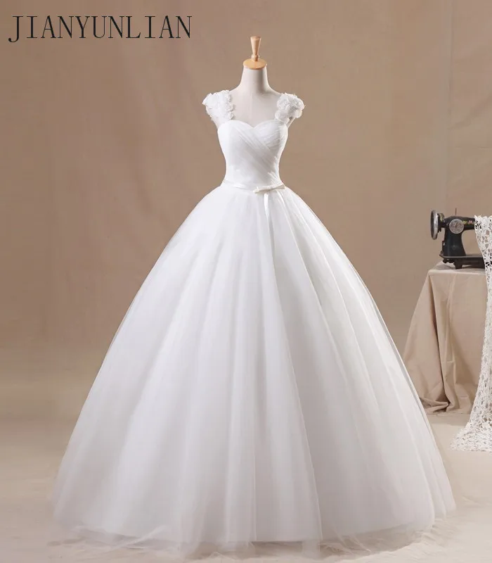 Flower Cap Sleeve Princess Tulle Ball Gown Bow Puffy Wedding Dress Debutante Dress Vestidos de Noiva Real Photos