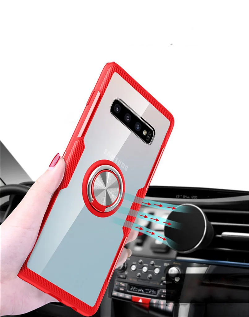 For Note 9 Case Clear Tempered Glass Phone Metal Ring Samsung Galaxy S10 Plus S9 S8 M20 A7 2018 Cover |
