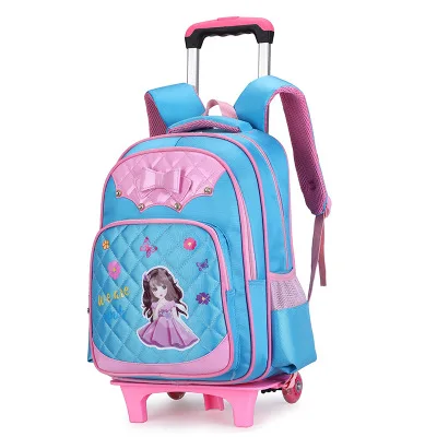 2 wheels sky blue Детские Водонепроницаемые рюкзаки с персонажами мультфильмов на колесах начальной школы школьная сумка на колесах для девочек рюкзак с колесами сумка - Цвет: 2 wheels sky blue