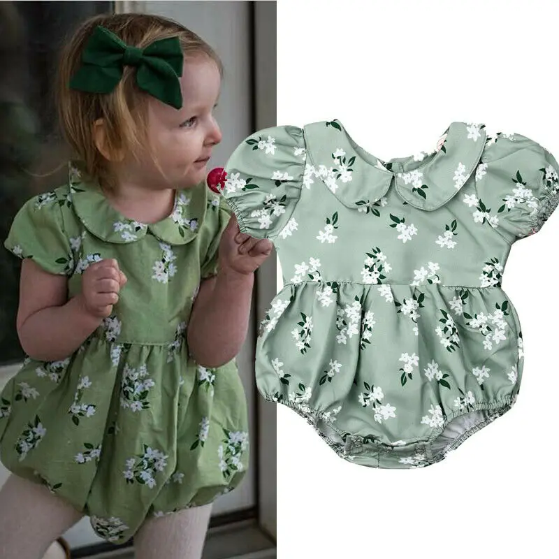 Cute Sweet Newborn Infant Baby Girl Kids Green Floral Bodysuit Jumpsuit Imcute Newest Fashion Causal Clothes Outfits Set UK | Детская